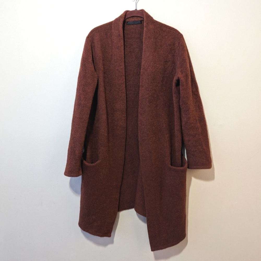 Jenni Kayne Brown Burnt Rust Yak Wool Blend Knit Open Cardigan Sweater Coat S